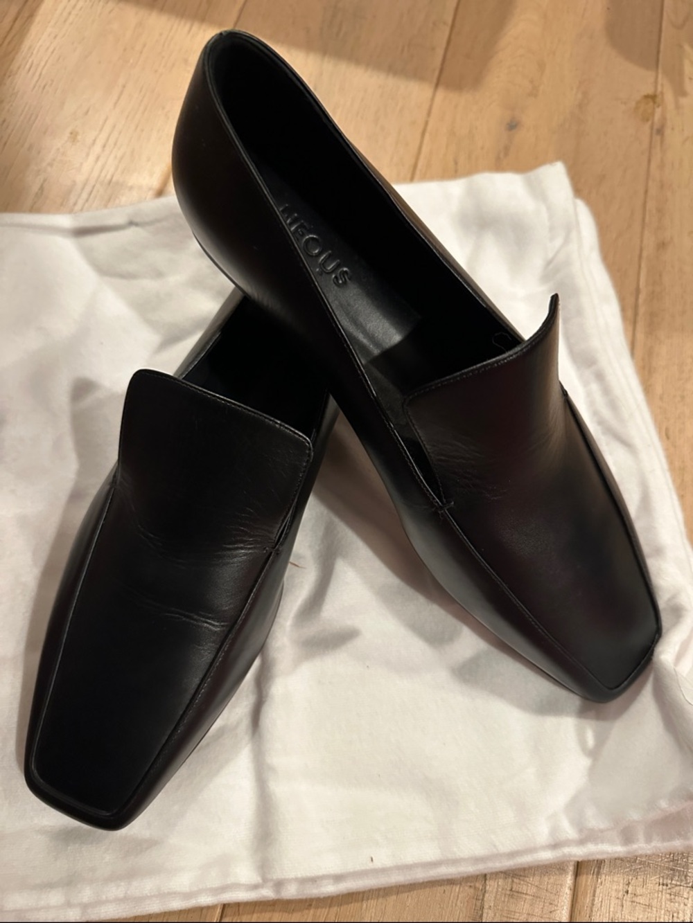New! Neous Black Leather Square Toe Loafer Flats! Size 7 / 38 So lovely. - Picture 7 of 7